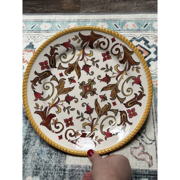 Set Of 4 Pier 1 Oralia Earthenware Dinner Plates Beautiful Pattern & Colors - Picture 2 of 7